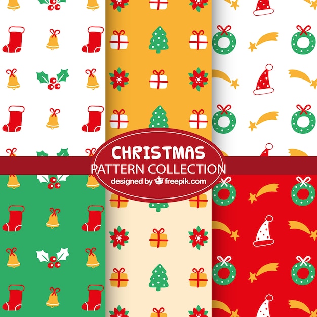 Colorful christmas patterns with decorative items