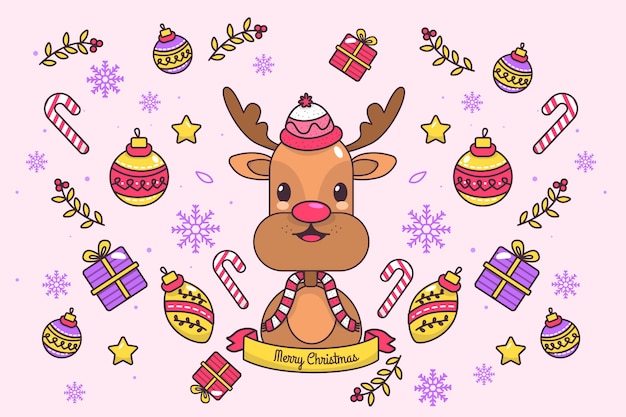 Free vector colorful christmas reindeer background