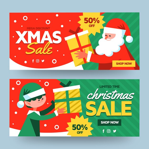 Colorful christmas sale banners in flat design