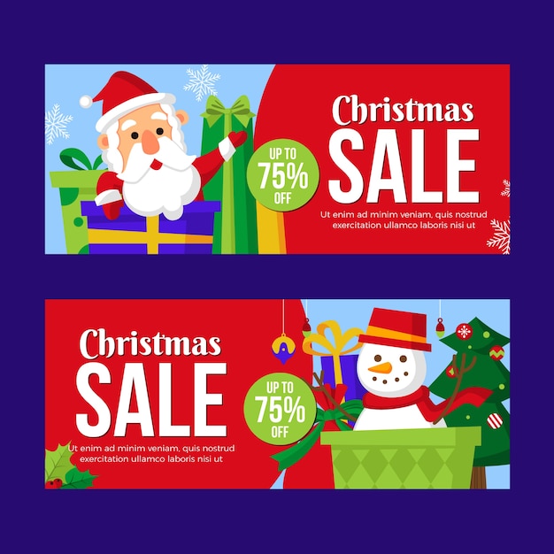 Colorful christmas sale banners in flat design