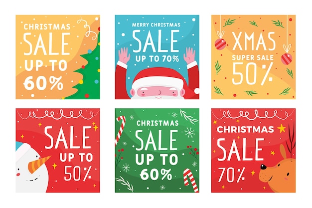 Красочные рождественские продажи Instagram пост коллекция