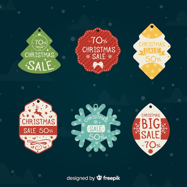 Free vector colorful christmas sale label collection