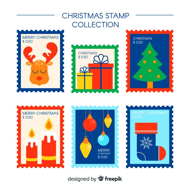 Colorful christmas stamp collection