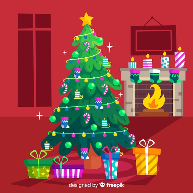 Free vector colorful christmas tree in flat design