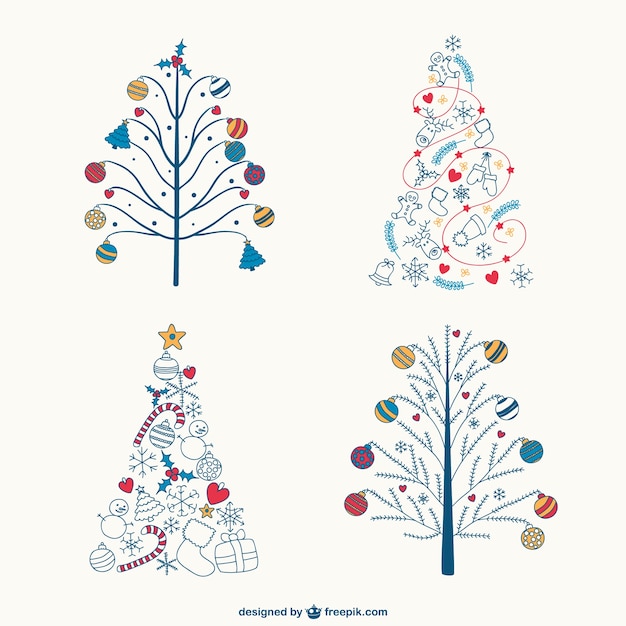 Colorful Christmas trees drawings