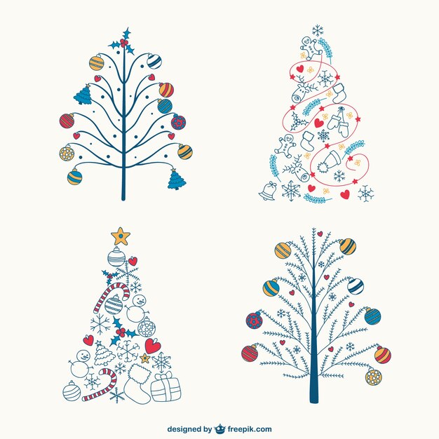 Colorful Christmas trees drawings