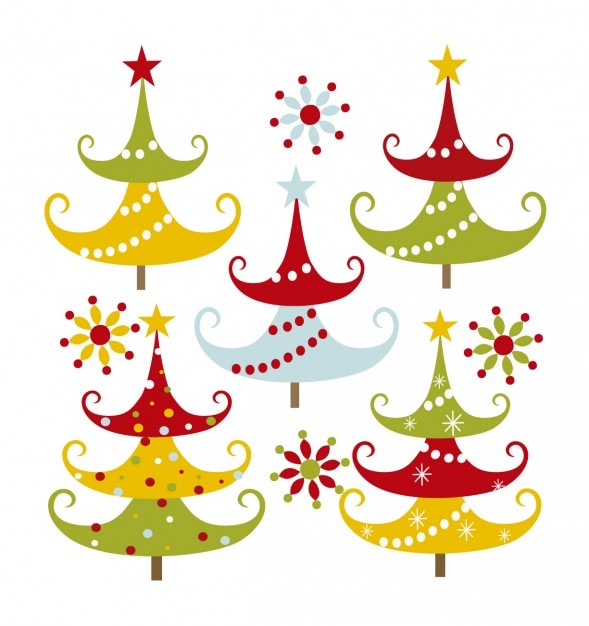 Free vector colorful christmas trees