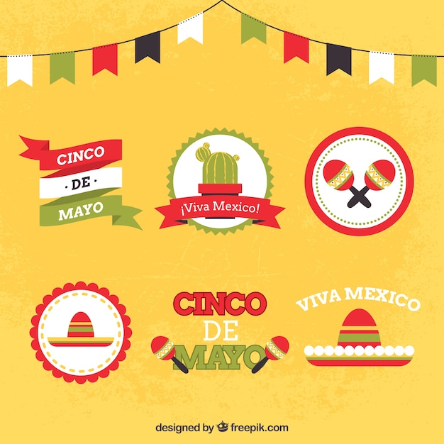 Vettore gratuito colorful badge cinco de mayo