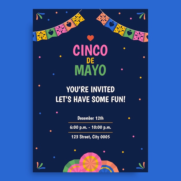 Vettore gratuito invito a cinco de mayo colorato