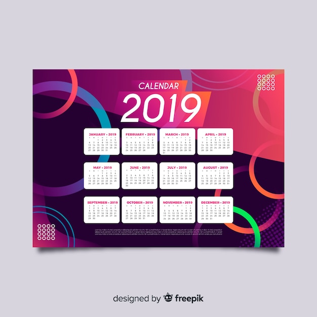 Free vector colorful circles calendar template