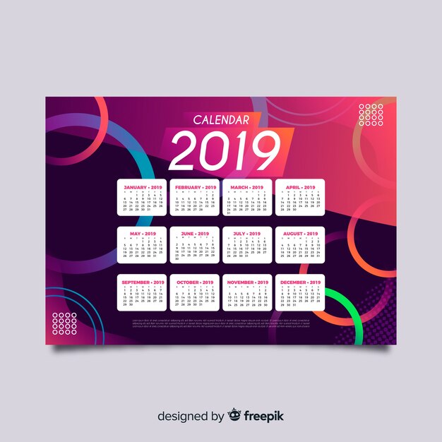 Шаблон цветного кругового календаря