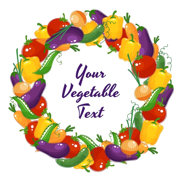 Colorful circular fresh vegetable wreath with central copyspace