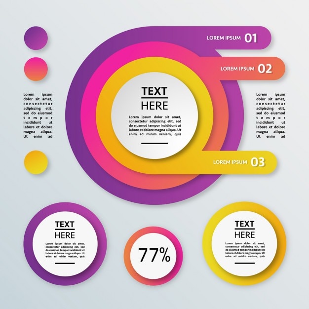 Free vector colorful circular infographics with percentages