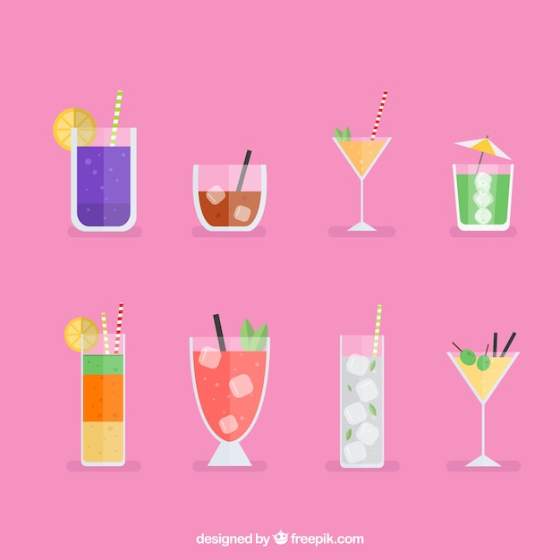 Free vector colorful cocktail collection with flat design