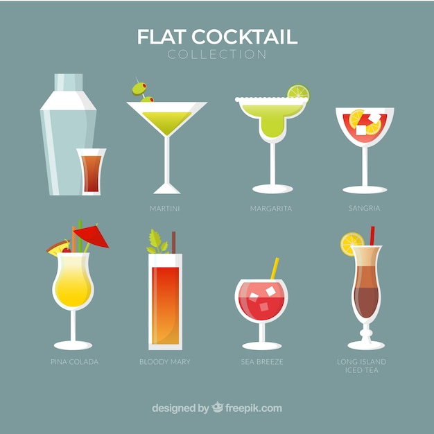 Free vector colorful cocktail collection with flat design