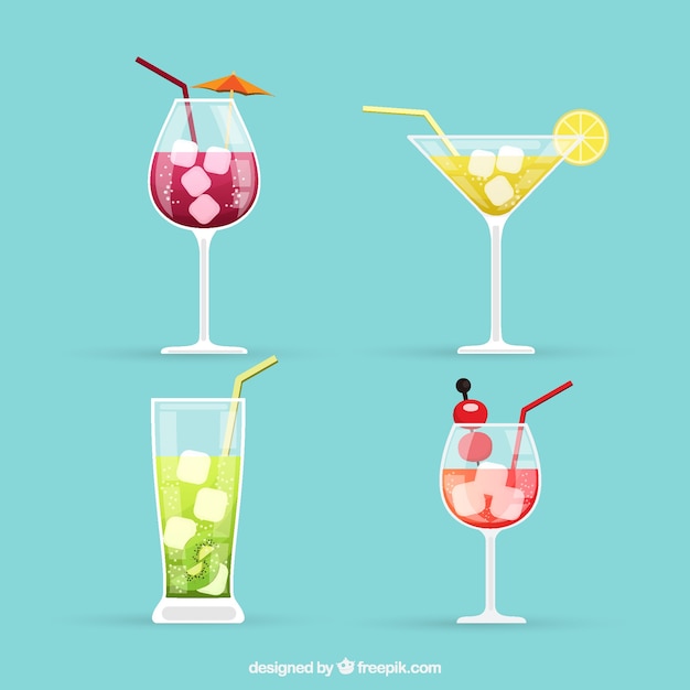 Free vector colorful cocktail collection with flat design