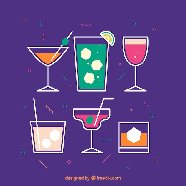 Free vector colorful cocktail collection with flat design