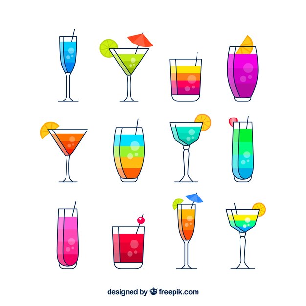 Colorful cocktail collection with flat design