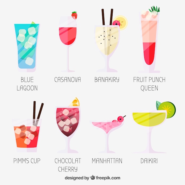 Colorful cocktail collection with flat design