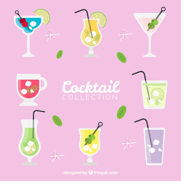 Free vector colorful cocktail collection with flat design