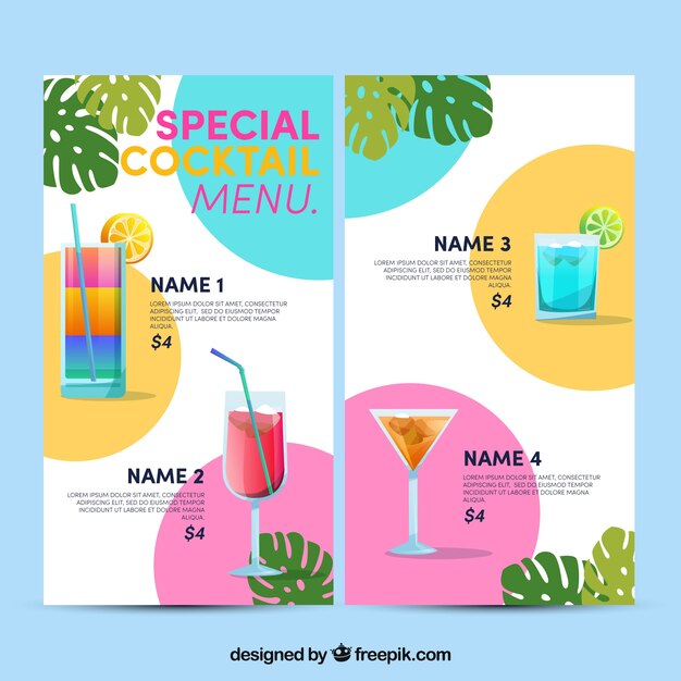 Colorful cocktail menu template