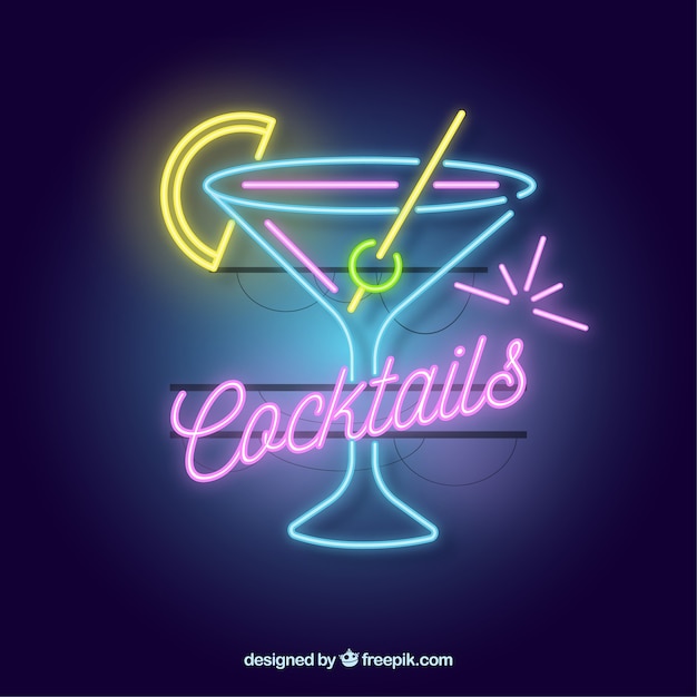 Vettore gratuito insegna al neon variopinta del cocktail