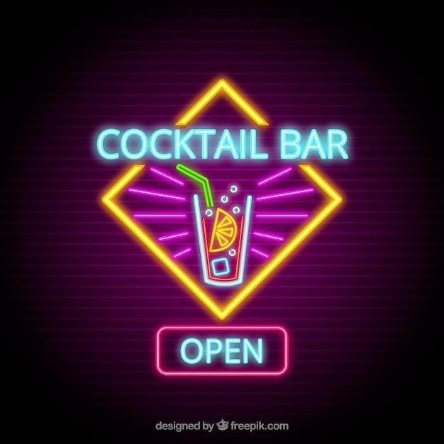 Vettore gratuito insegna al neon variopinta del cocktail