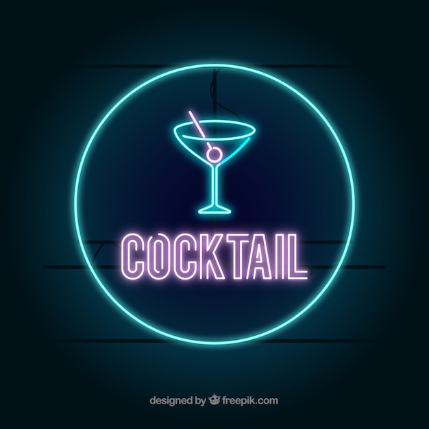 Vettore gratuito insegna al neon variopinta del cocktail