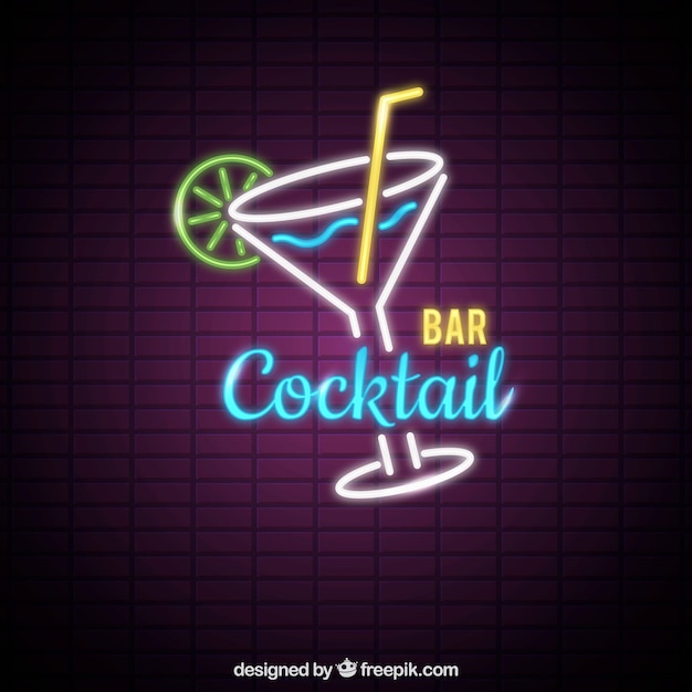 Vettore gratuito insegna al neon variopinta del cocktail