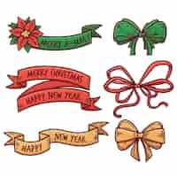 Free vector colorful collection of drawn christmas ribbons