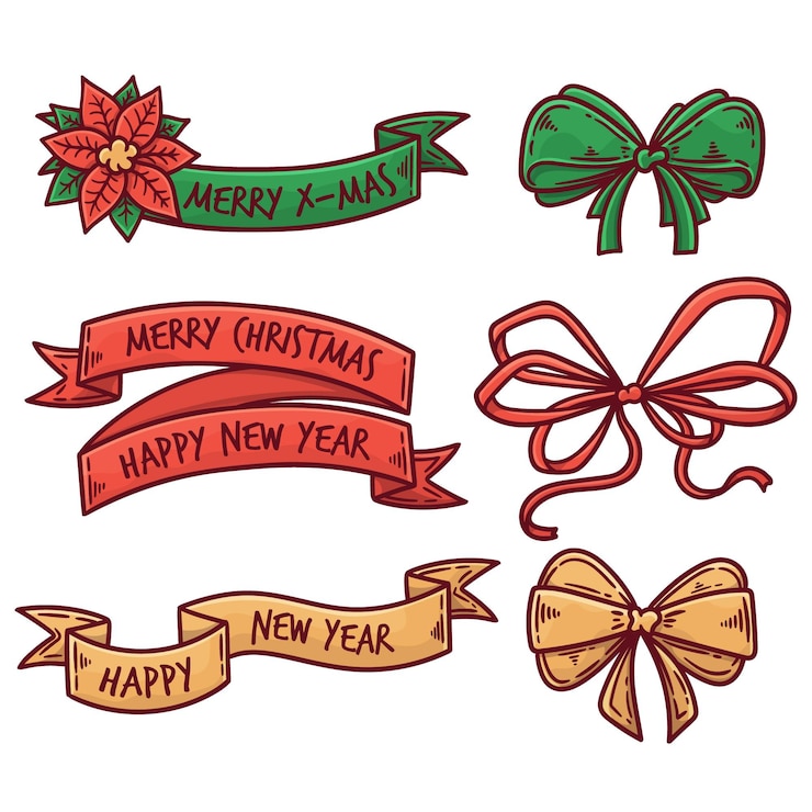 無料Vector 描かれたクリスマスリボンのカラフルなコレクション