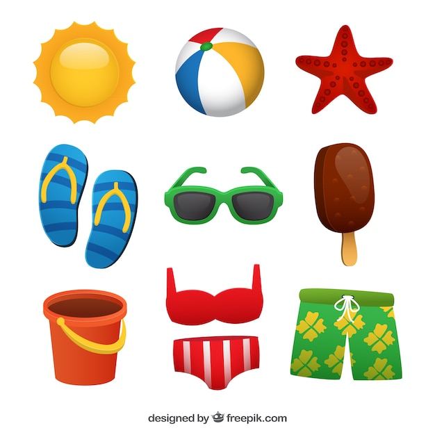 Free vector colorful collection of fantastic summer items