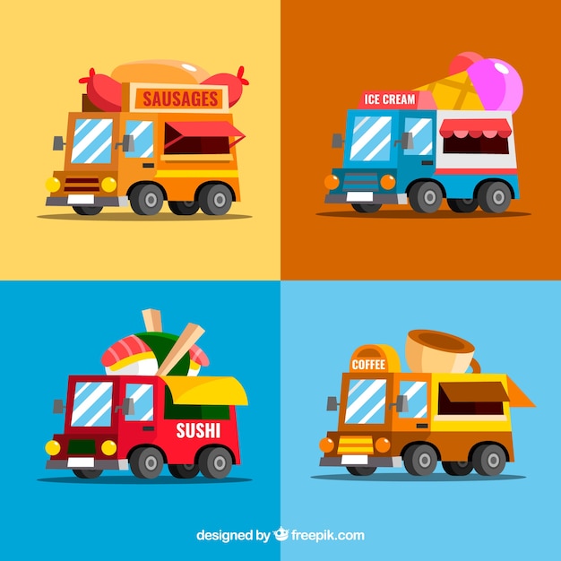 Free vector colorful collection of fun food trucks