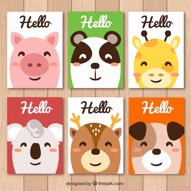 Free vector colorful collection of smiley animal cards