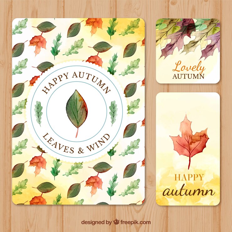 Free Vector colorful collection of watercolor autumn cards