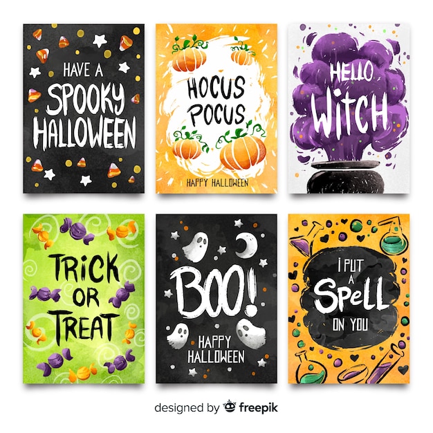 Free vector colorful collection of watercolor halloween card