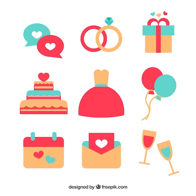 Free vector colorful collection of wedding items