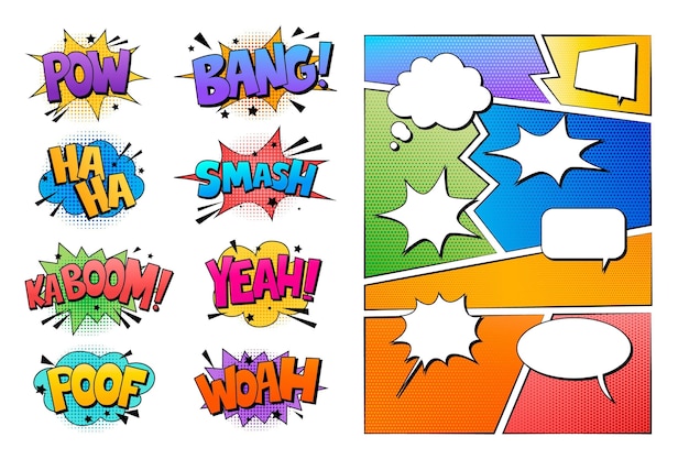 Free vector colorful comic elements arrangement