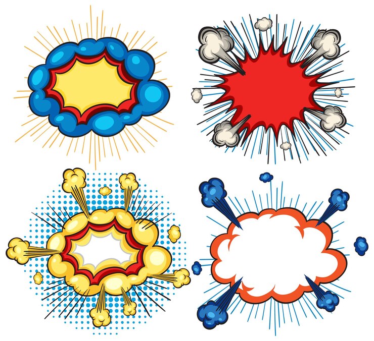 Free Vector colorful comic explosion speech bubbles set