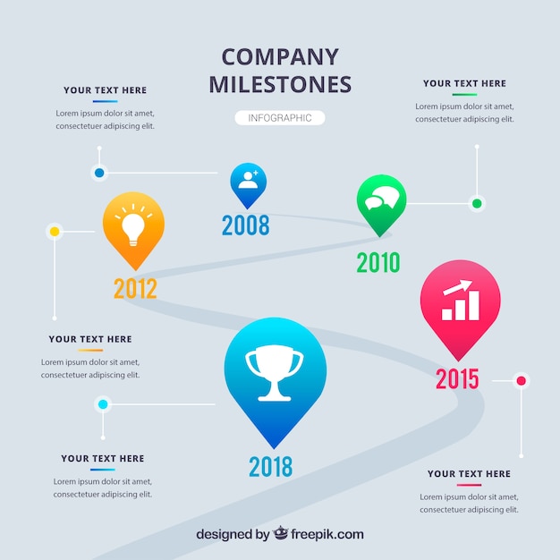 Free vector colorful company milestones with flat design