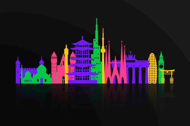 Colorful concept for landmarks skyline