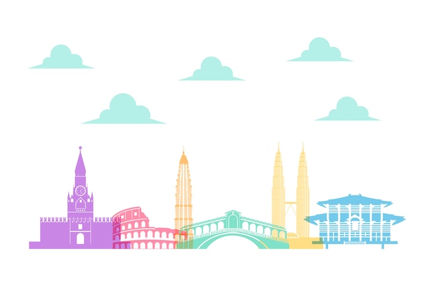 Colorful concept landmarks skyline