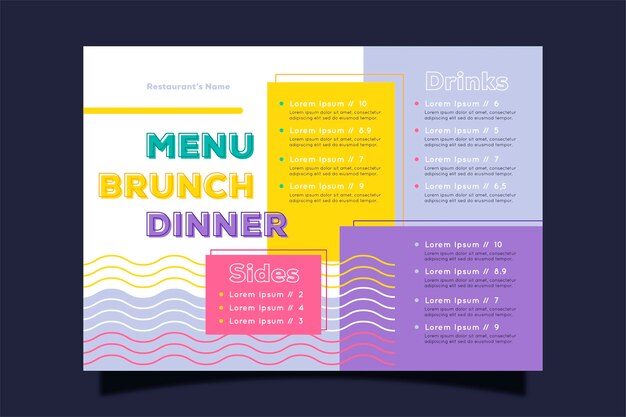 レストランメニューテンプレートのカラフルなコンセプト