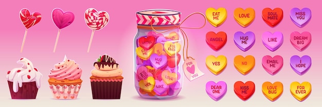 Бесплатное векторное изображение Разноцветные конфеты для разговоров, леденцы, кексы