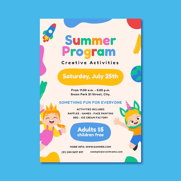 Free vector colorful cool summer program flyer