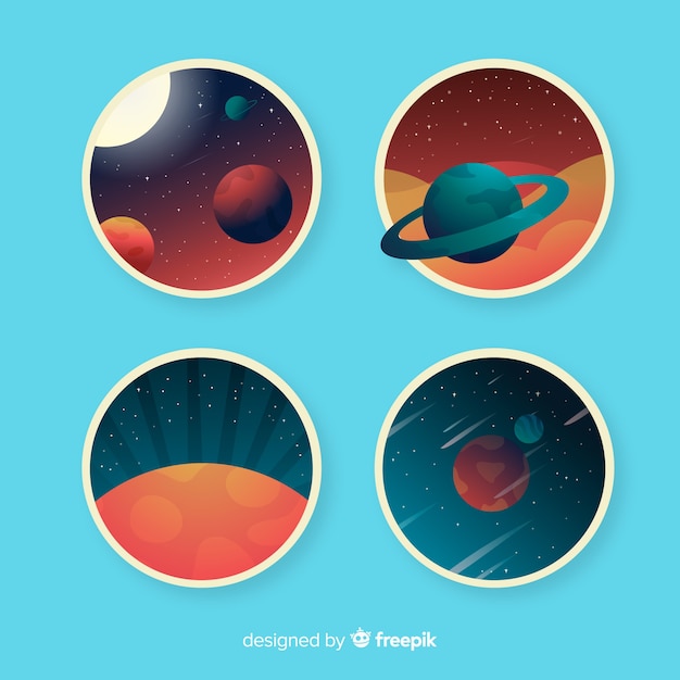 Free vector colorful cosmic stickers collection