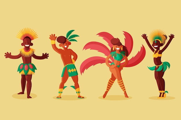 Free vector colorful costumes carnival dancer set