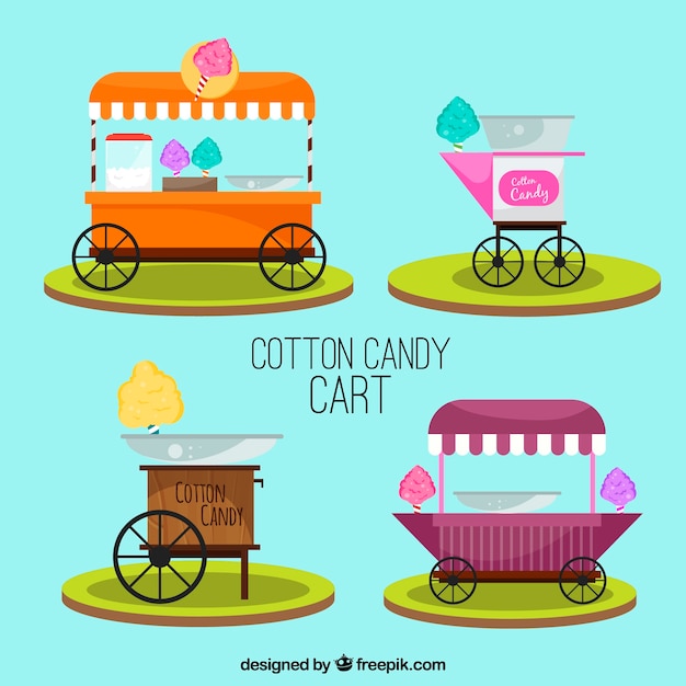 Free vector colorful cotton candy cart collection