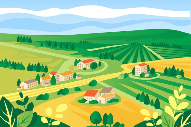 Красочный сельский пейзаж иллюстрированный