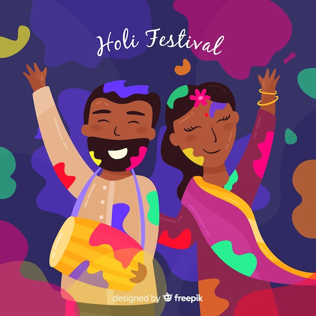 화려한 커플 holi 축제 배경